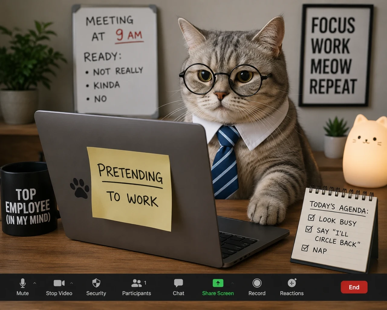 1. Cat pretending to work